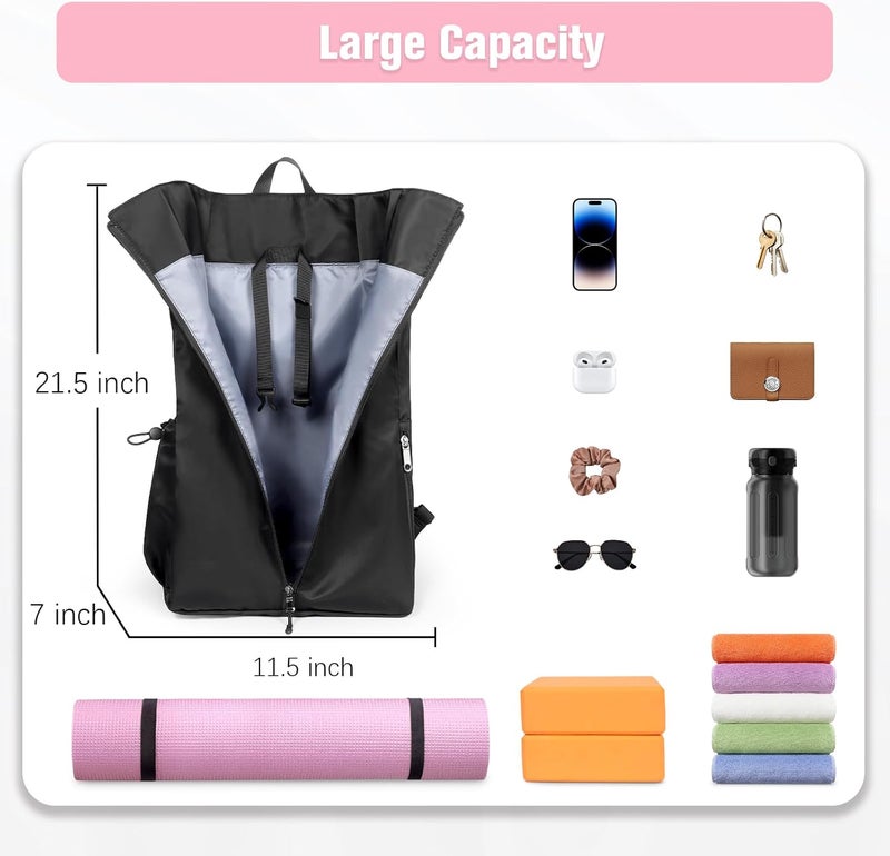 WOMACO Yoga Mat Bag, Adjustable Yogamat Blocks Carrier with Backpack Straps and Side Pockets, Top-Opening Yoga Backpack for Yoga Accessories - Image 2